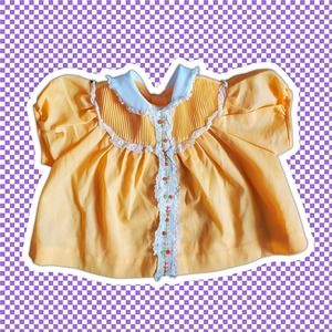 VTG 60s Polyester Baby Girls Pleated and Ruffled  Dress Orange 3M